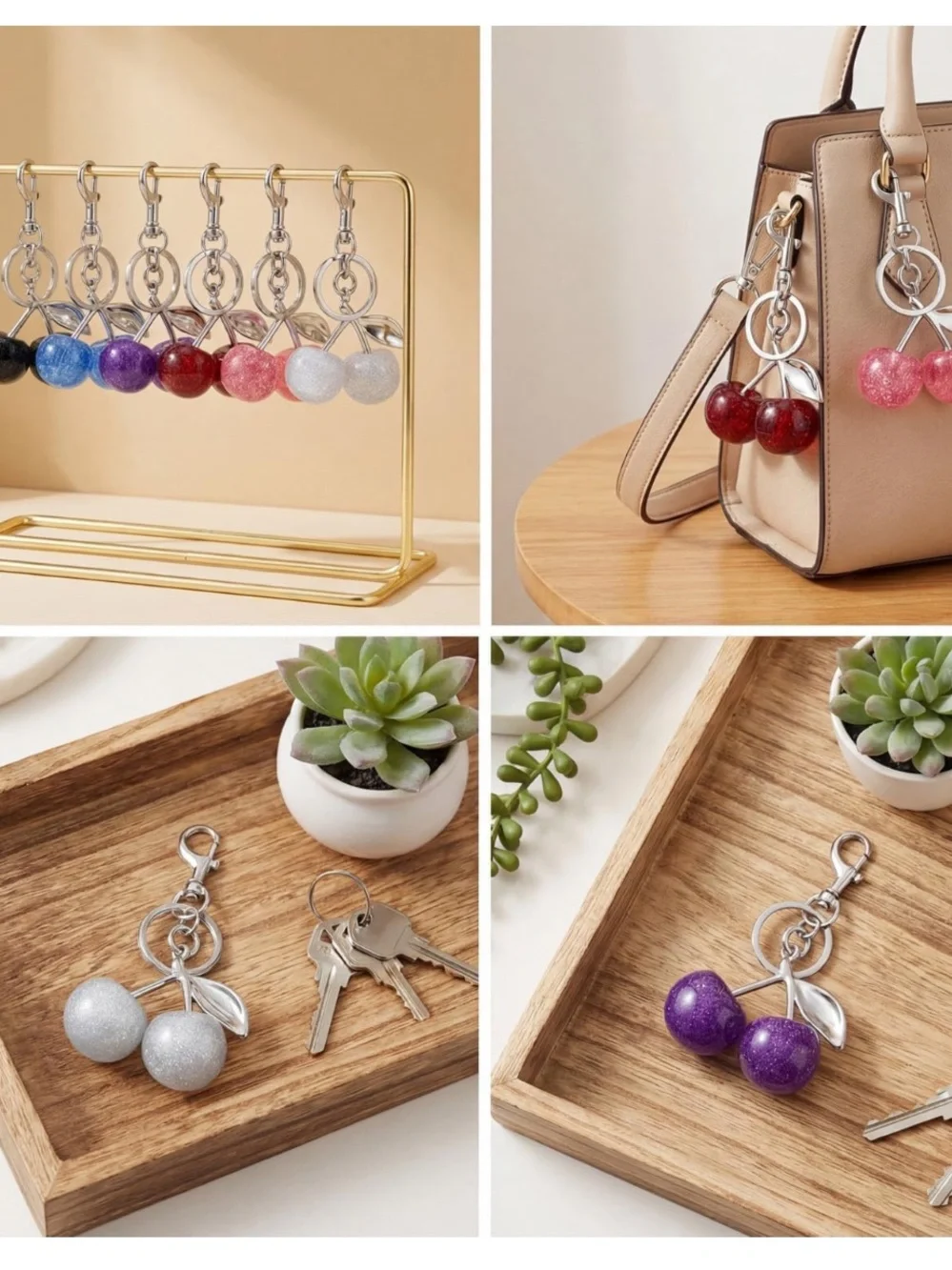 Cherry, Apple or Fuzzy Cherry Bag Charms NWT - Pick 1 - Your Choice of Color - Picture 7 of 7
